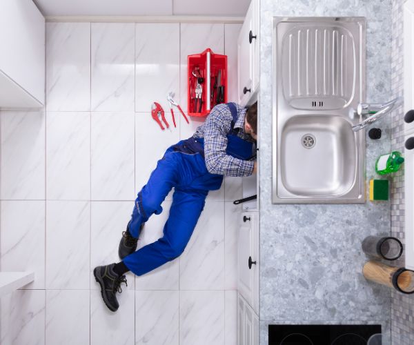 Installateur behebt ein Leck unter der Spüle – Wasserschaden & Leckortung
